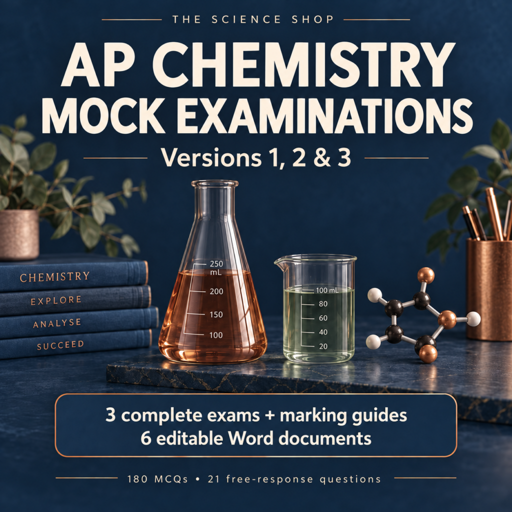 AP Chemistry Mock Examinations, Versions 1, 2 and 3, with a dark navy blue and copper cover