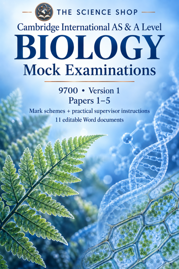Blue cover for Cambridge AS & A Level Biology 9700 Mock Examinations, Papers 1–5, Version 1