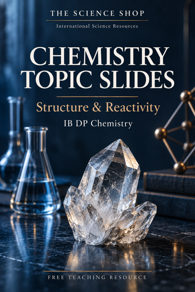 The Science Shop Chemistry Topic Slides cover: Structure and Reactivity, IB DP Chemistry, free teaching resource