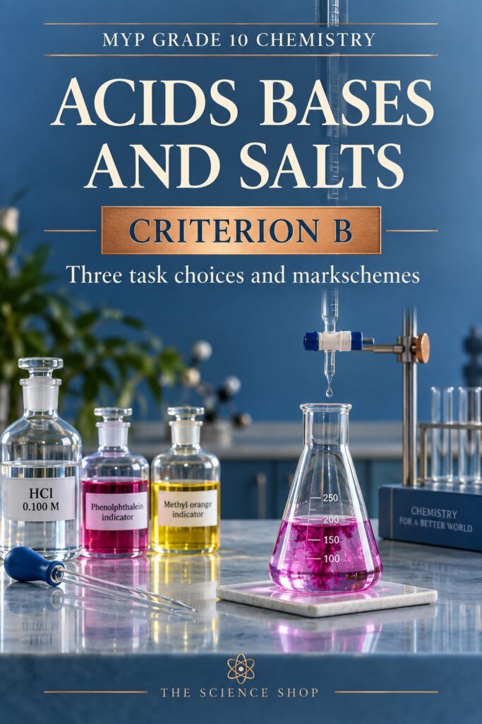 MYP Grade 10 Chemistry Criterion B: Acids Bases and Salts Assessment Pack cover