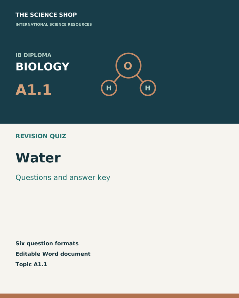 IB DP Biology A1.1 Water | Revision Quiz cover