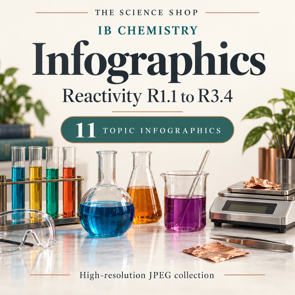 IB Chemistry Reactivity Infographics Collection: R1.1 to R3.4, 11-topic collection cover