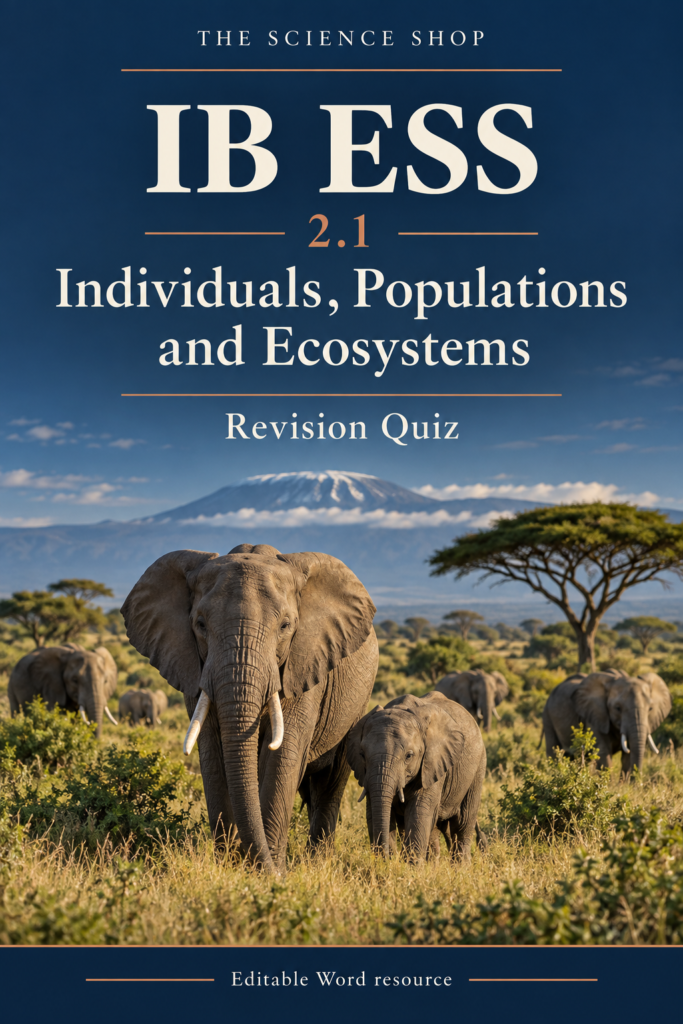 IB ESS 2.1 Individuals, Populations and Ecosystems Revision Quiz with Answers cover