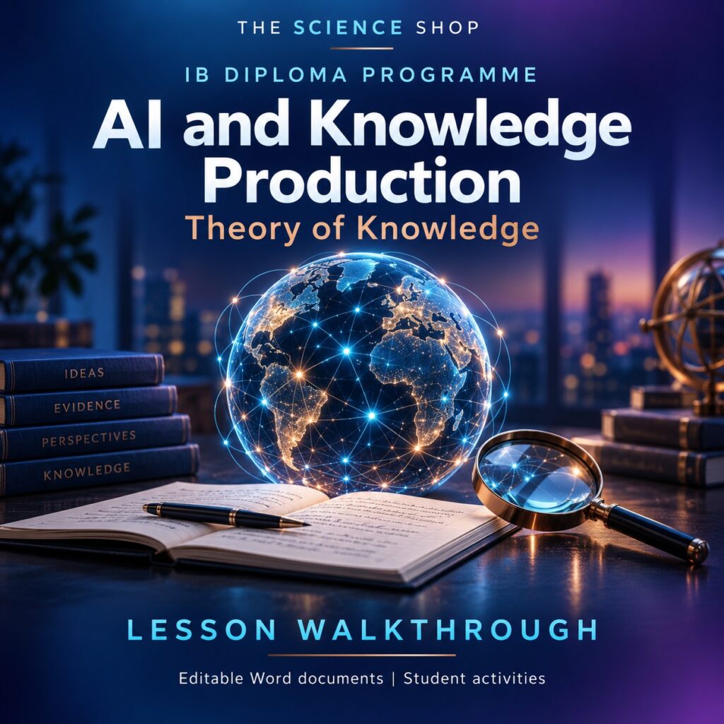 AI and Knowledge Production TOK lesson cover with original conceptual artwork.