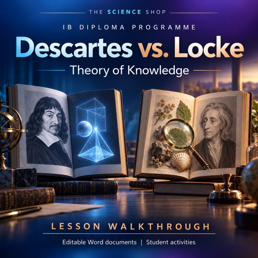Descartes vs. Locke TOK lesson cover with original conceptual artwork.