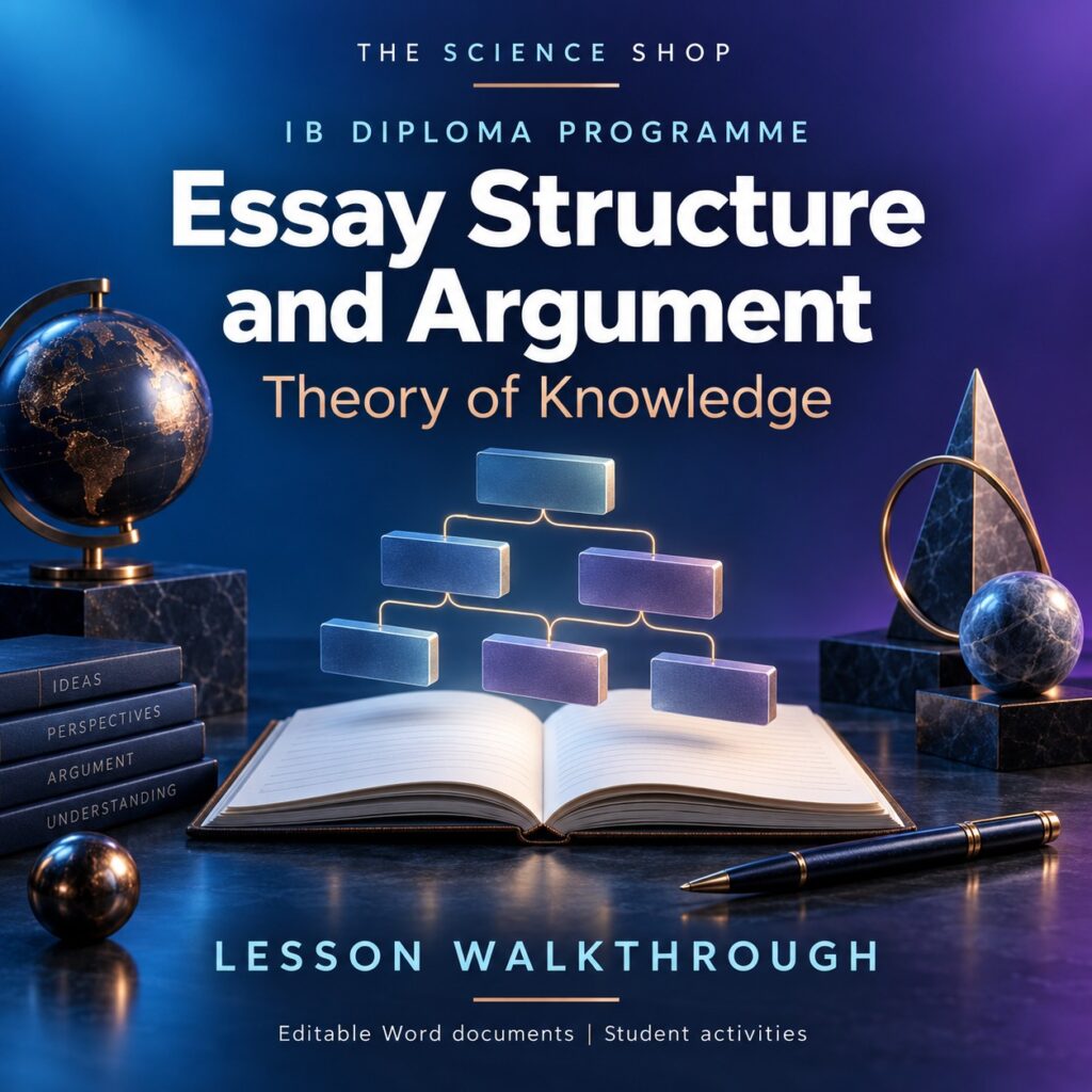 Essay Structure and Argument TOK lesson cover with original conceptual artwork.