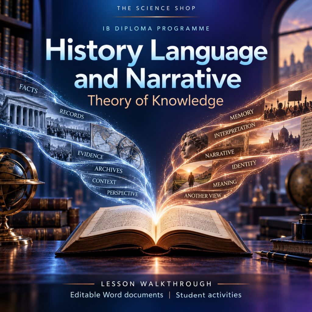 History Language and Narrative TOK lesson cover with original conceptual artwork.