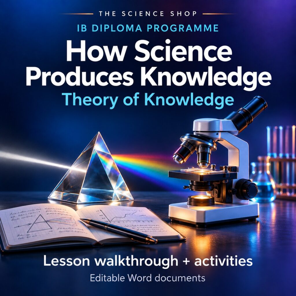 How Science Produces Knowledge TOK lesson cover with original conceptual artwork.
