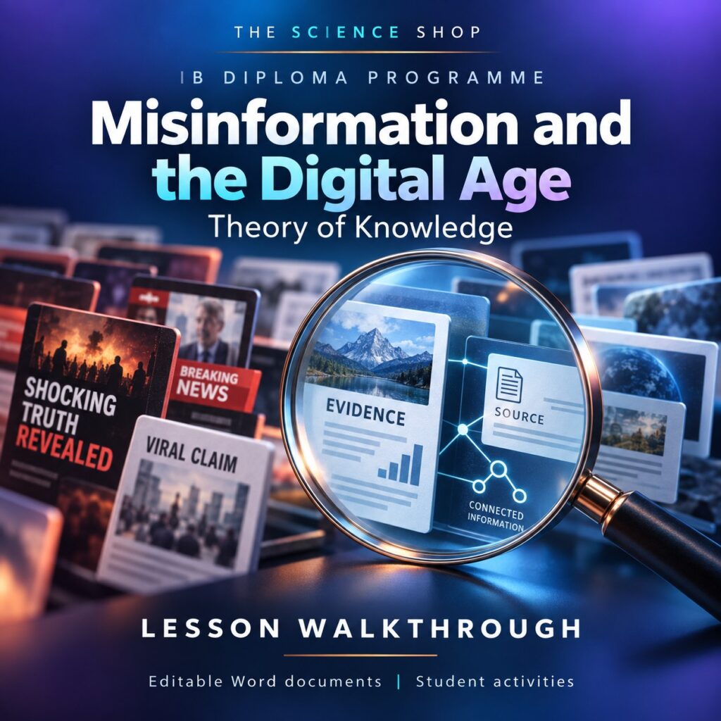 Misinformation and the Digital Age TOK lesson cover with original conceptual artwork.