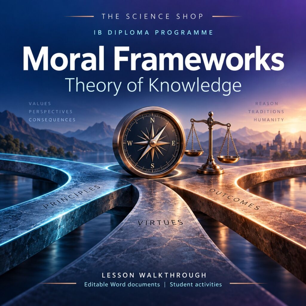 Moral Frameworks TOK lesson cover with original conceptual artwork.