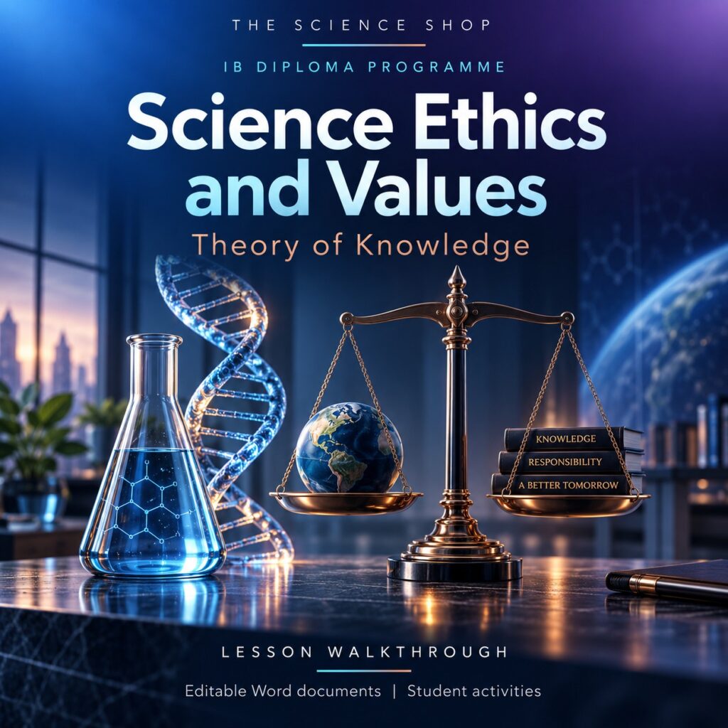 Science Ethics and Values TOK lesson cover with original conceptual artwork.