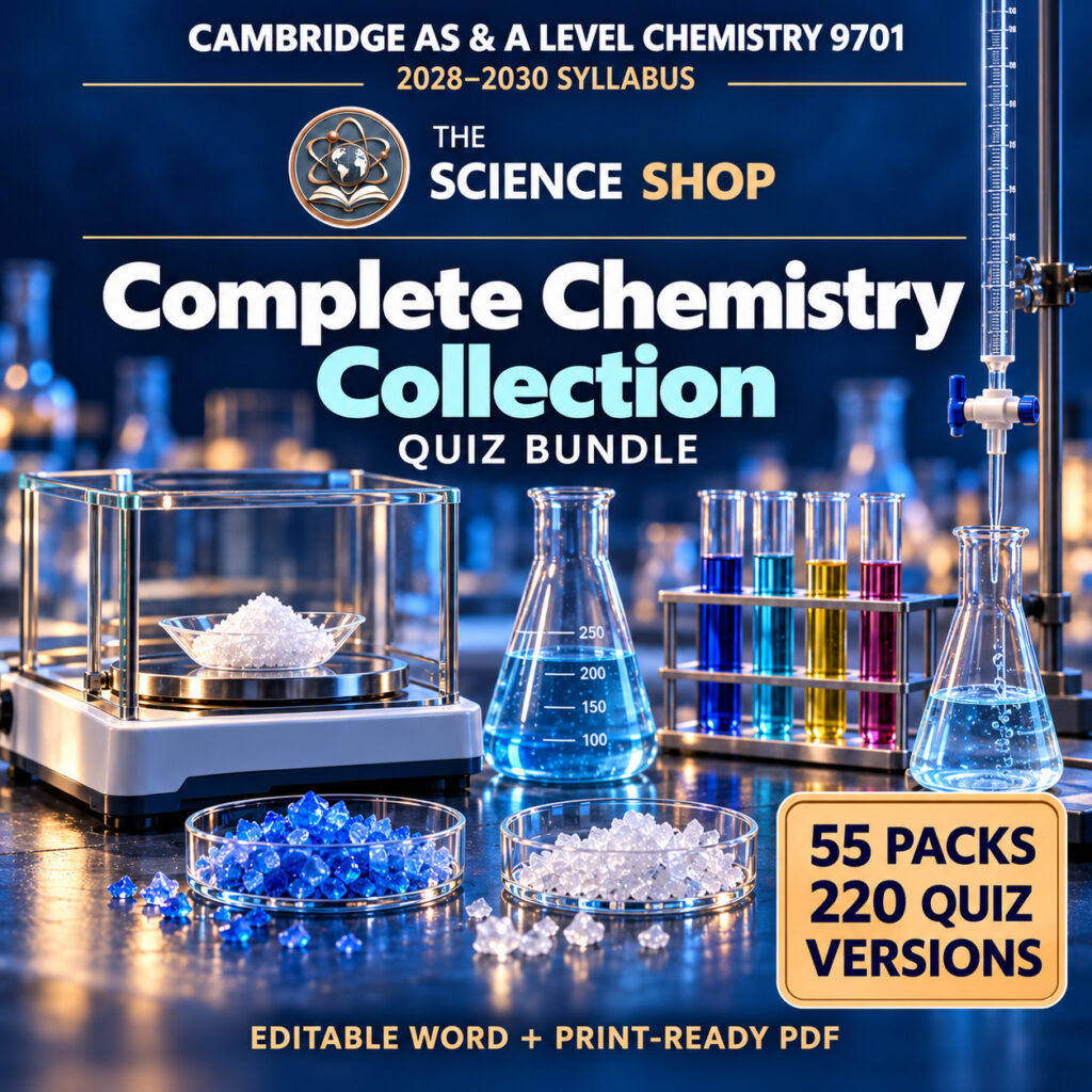 Full 55-Pack Chemistry Quiz Collection, Chemistry 9701, Science Shop: 55 packs and 220 original quizzes.