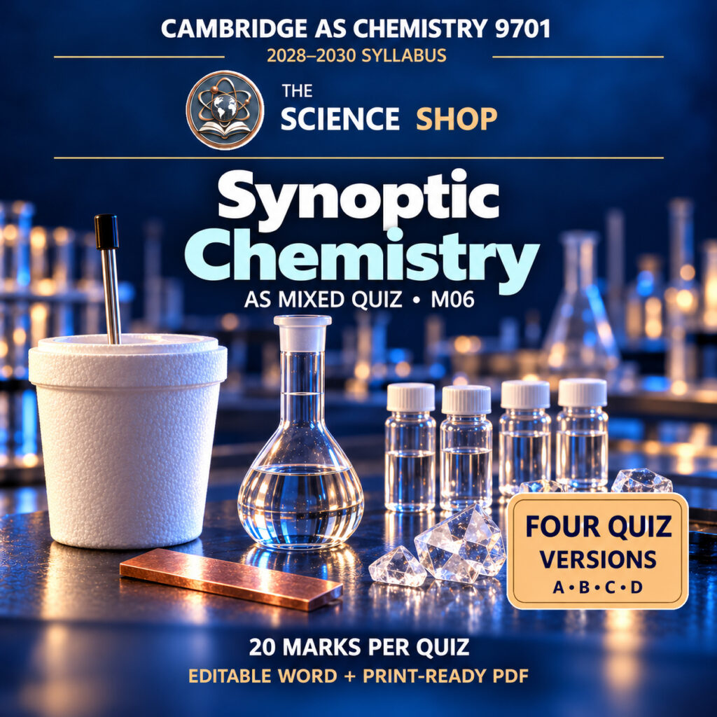 AS Synoptic Chemistry Chemistry 9701 M06 cover: four original quiz versions, Science Shop branding.