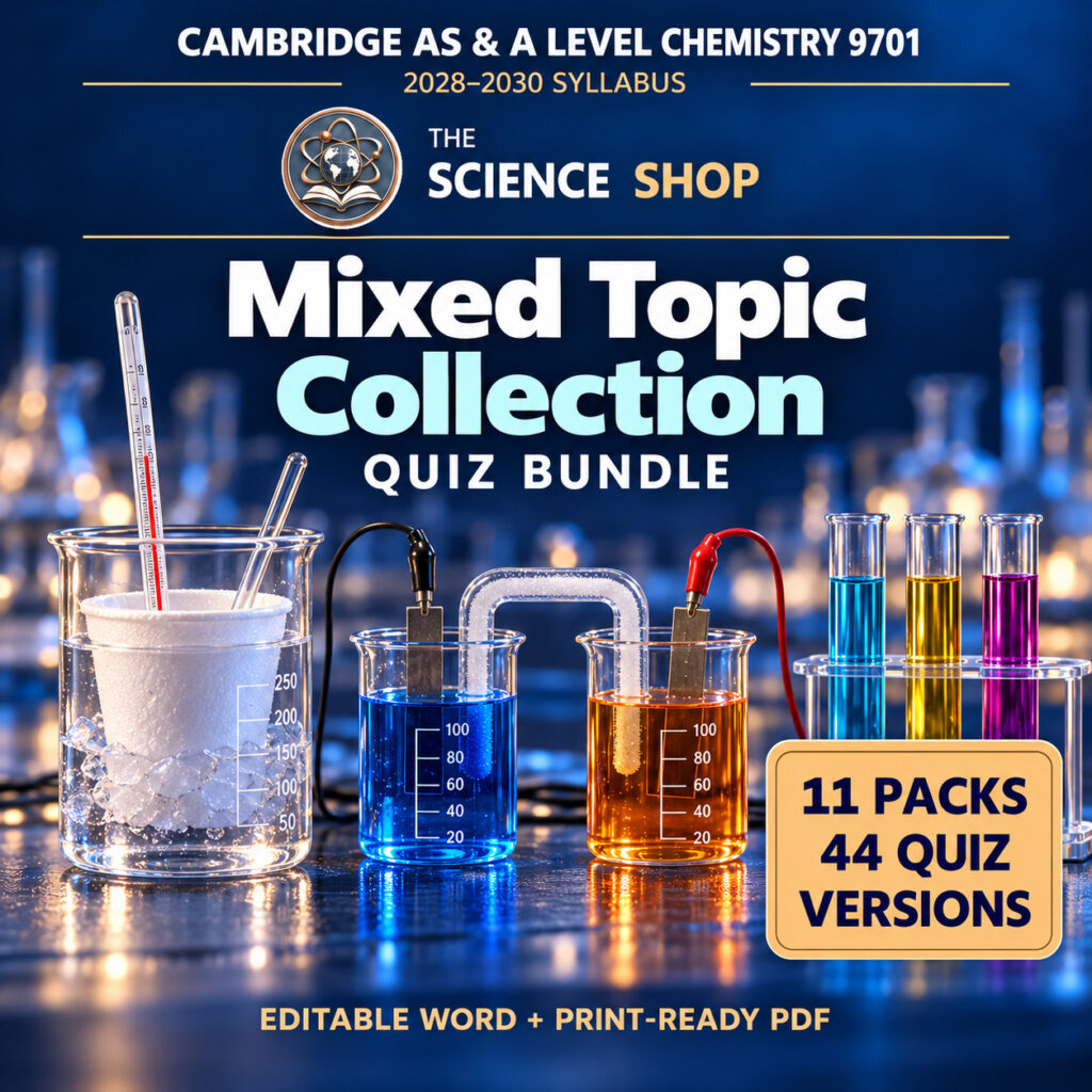 All 11 Mixed-Topic Quiz Packs Bundle, Chemistry 9701, Science Shop: 11 packs and 44 original quizzes.