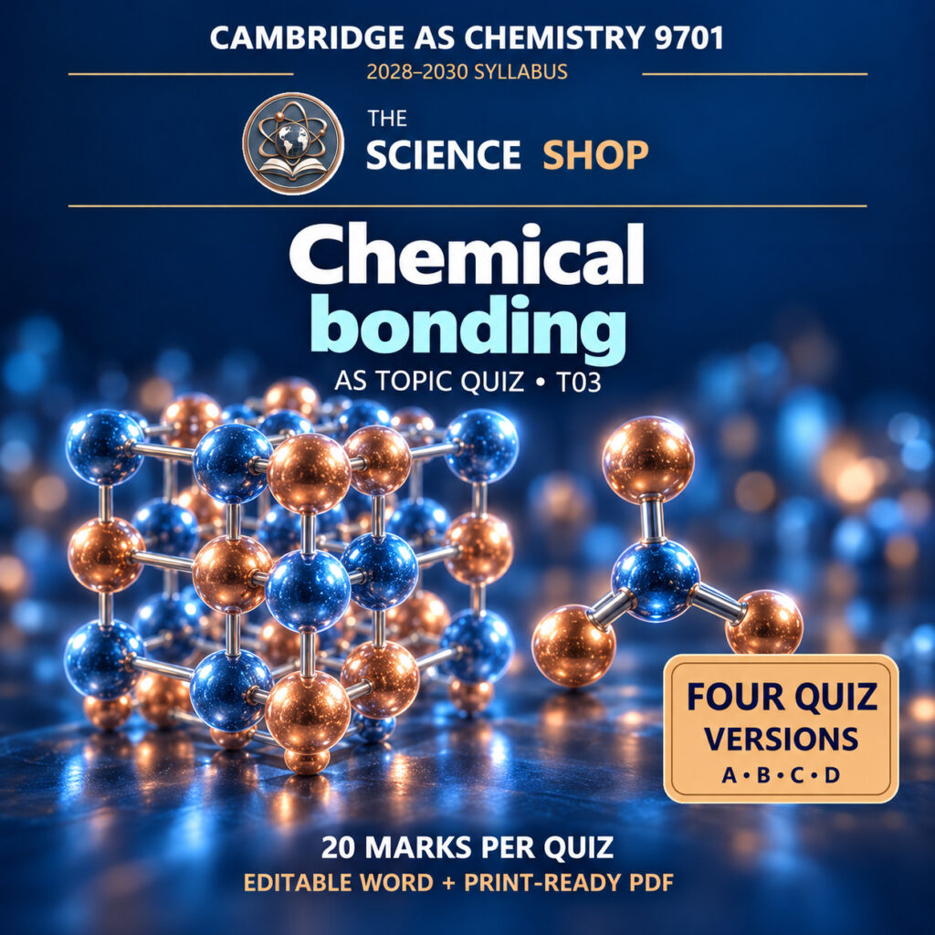 Chemical bonding Chemistry 9701 T03 cover: four original quiz versions, Science Shop branding.