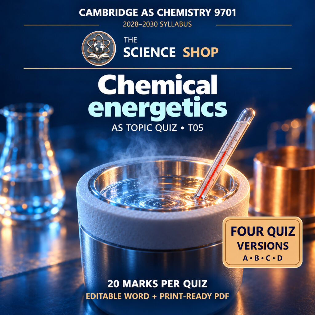 Chemical energetics Chemistry 9701 T05 cover: four original quiz versions, Science Shop branding.