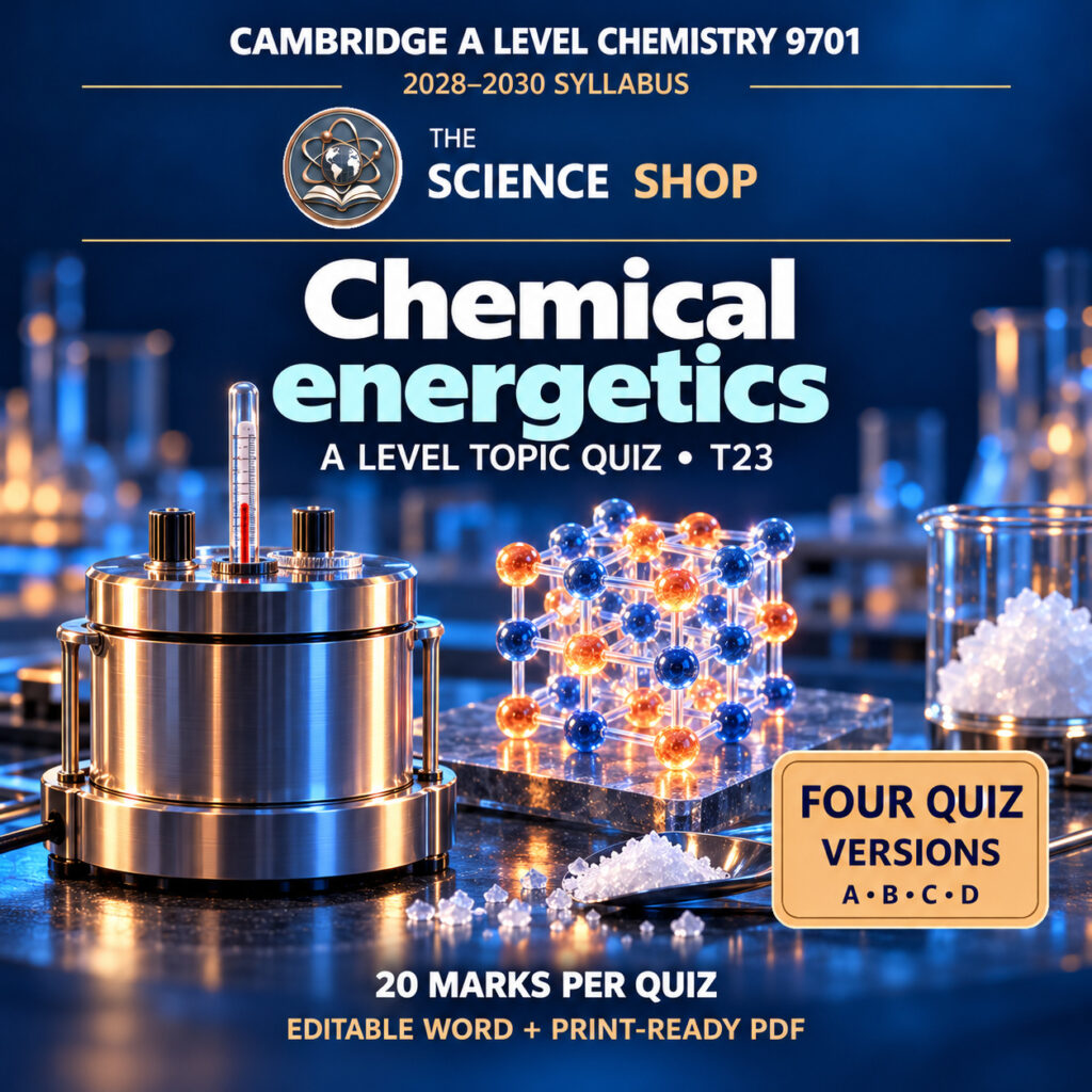 Chemical energetics Chemistry 9701 T23 cover: four original quiz versions, Science Shop branding.