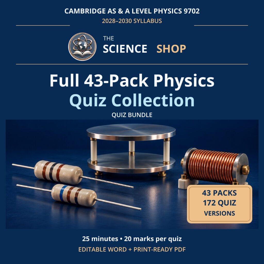 Full 43-Pack Physics Quiz Collection, Physics 9702, Science Shop: 43 packs and 172 original quizzes.