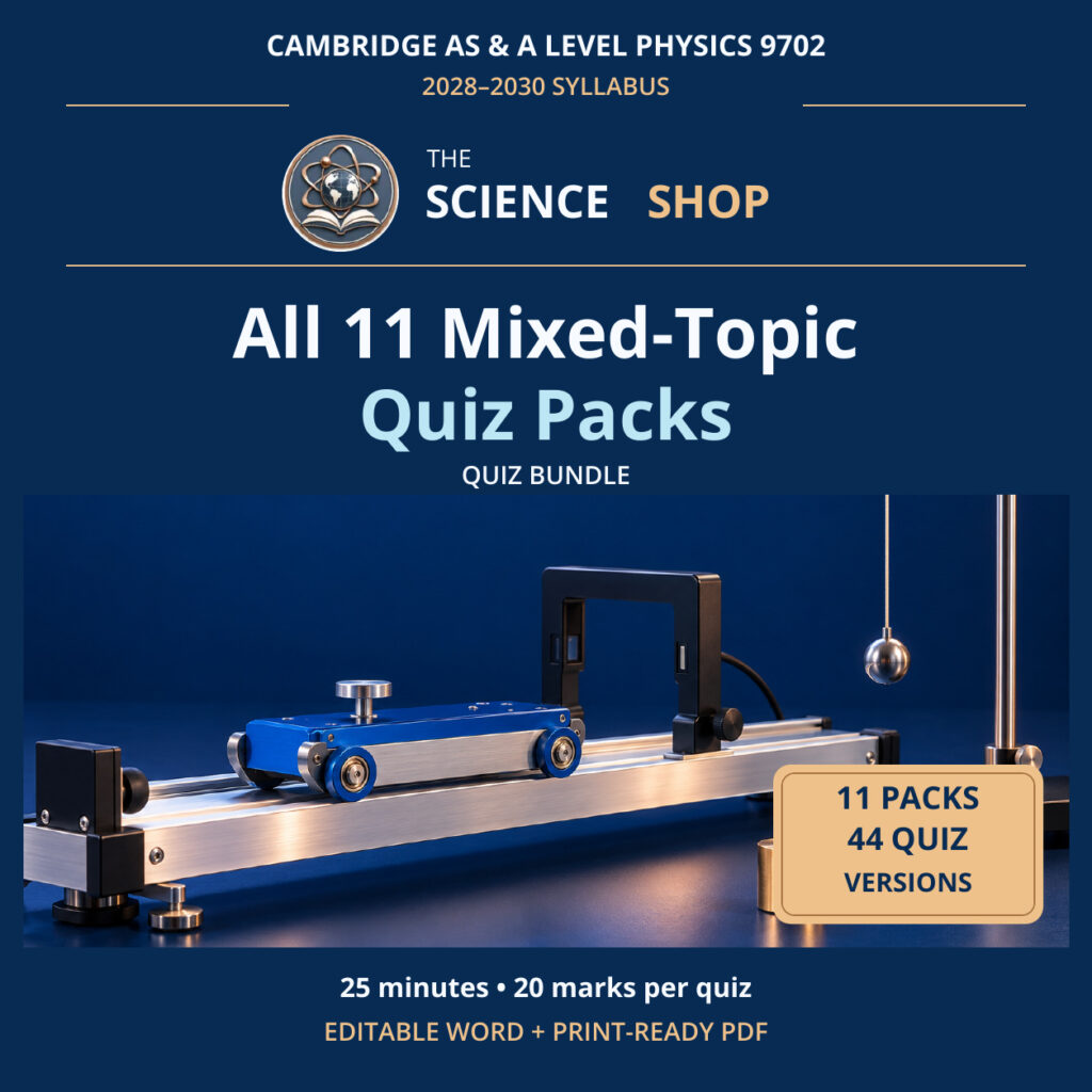 All 11 Mixed-Topic Quiz Packs Bundle, Physics 9702, Science Shop: 11 packs and 44 original quizzes.